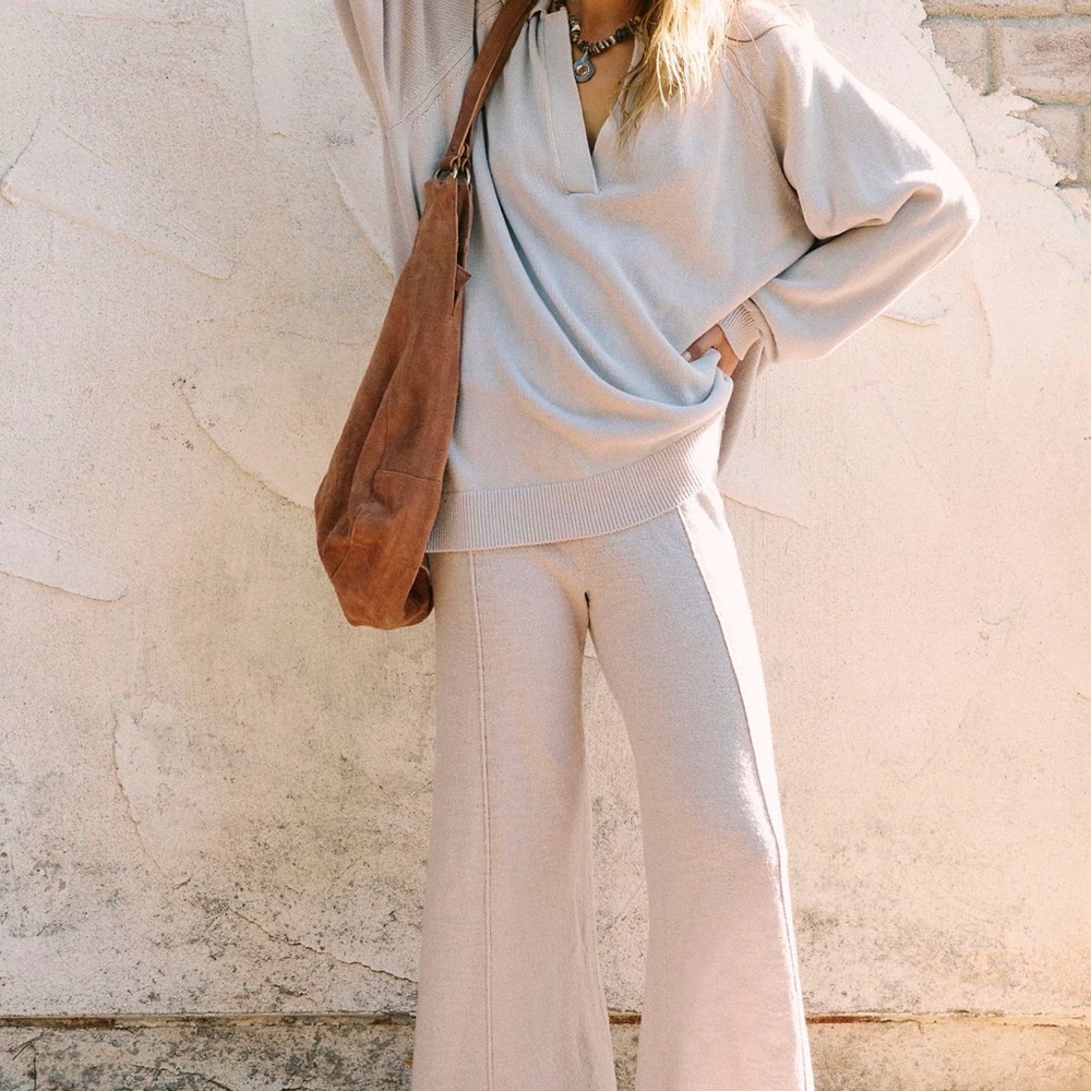 Free People Drea Set - Sweater Tunic and Pants - Dove Grey XL